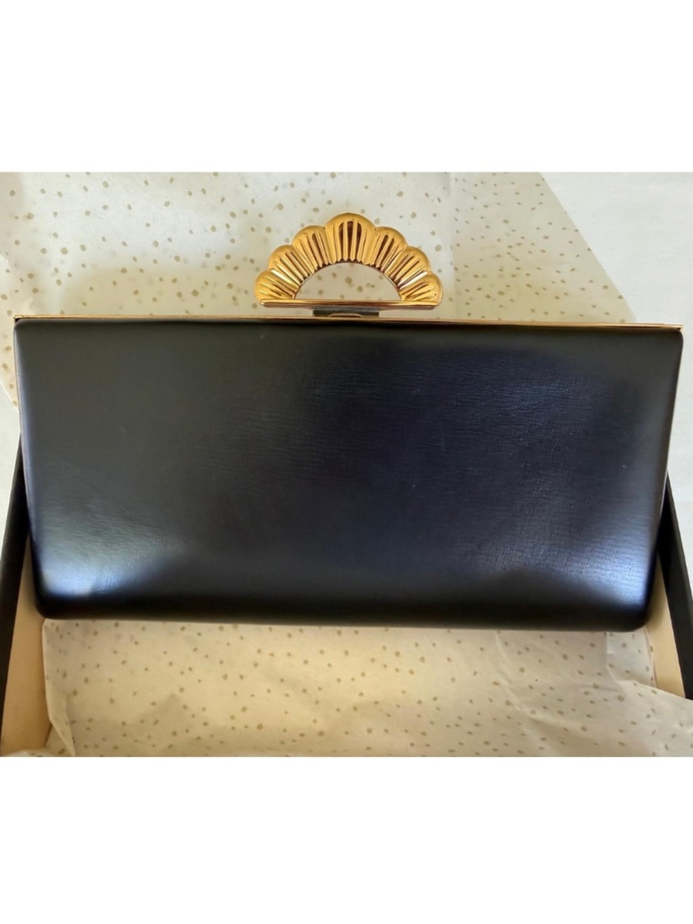Vtg Evans Art Deco Leather Clutch with Box - Black / Gold